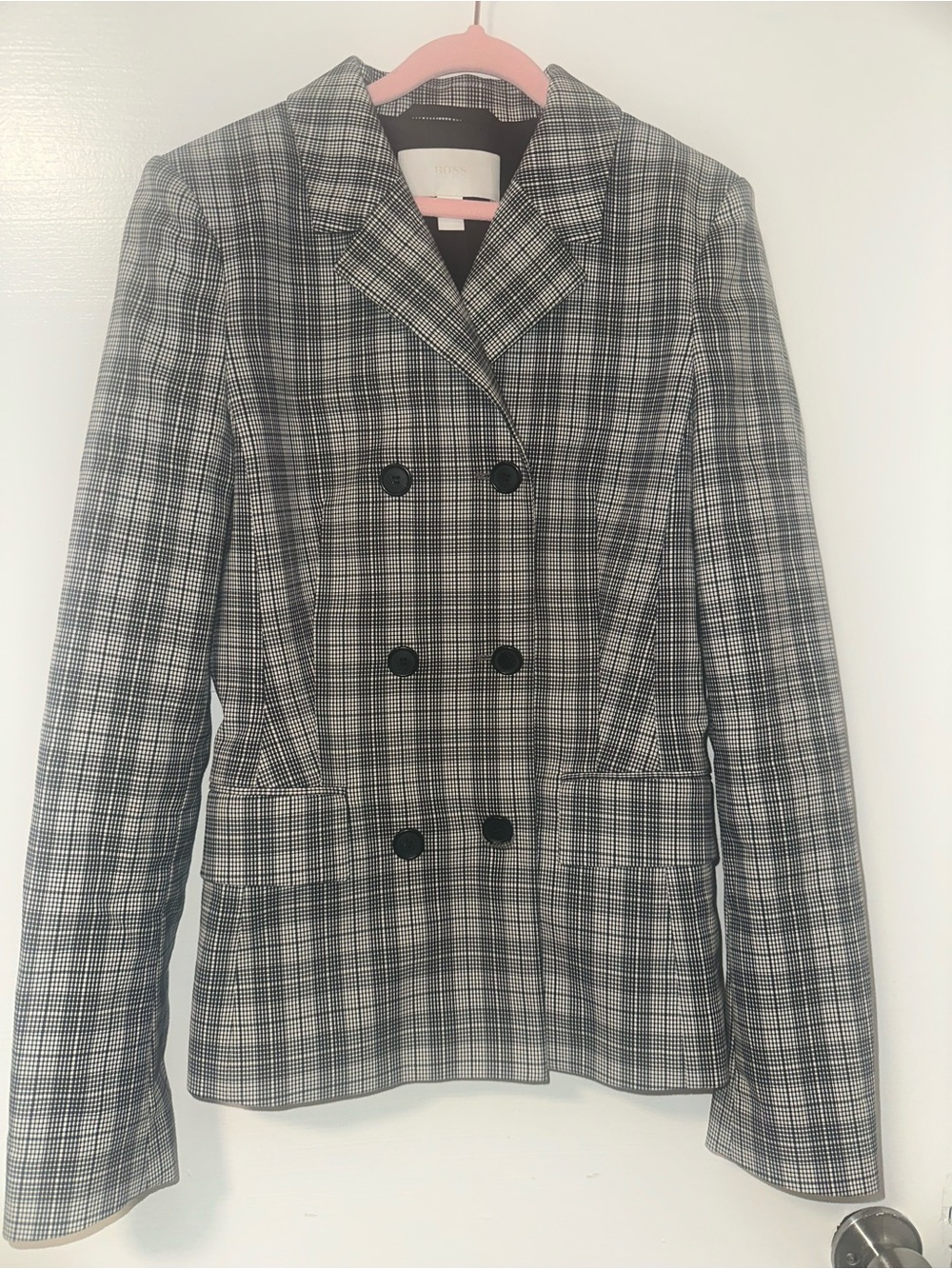 Boss Gray Plaid Double-Breasted Women's Blazer